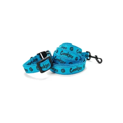Cookies Dog Leash and Collar Original Mint Nylon Blue - color#Small>Medium>Large