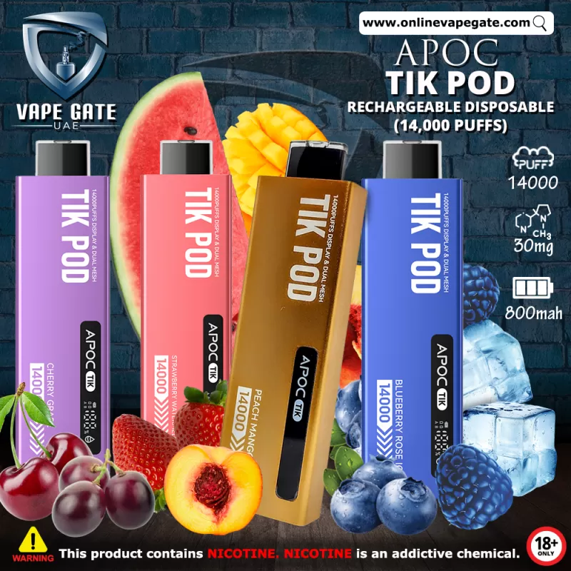 Apoc Tik Pod Rechargeable Disposable Vape (14,000 Puffs) - Cherry Grape / 30 mg