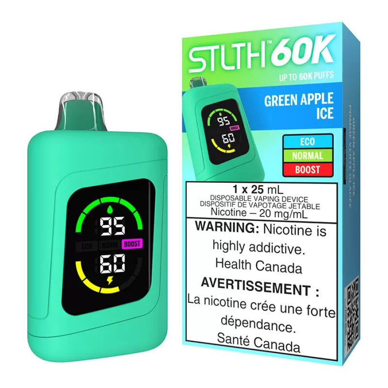 STLTH 60K Disposable Vape Device - Green Apple Ice - 20mg/ml