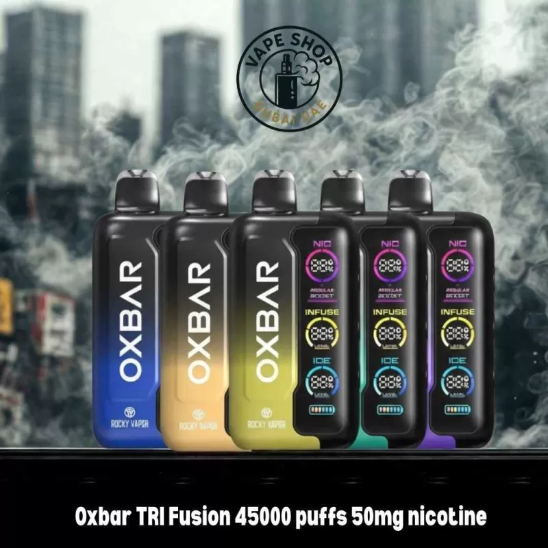Oxbar TRI Fusion 45000 puffs 50mg nicotine - Vape Product, BOX OF 5 PCS; Banana Ice, Blueberry Raspberry