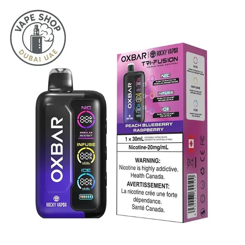 Oxbar TRI Fusion 45000 puffs 50mg nicotine - Vape Product, BOX OF 5 PCS; Banana Ice, Blueberry Raspberry - Image 2
