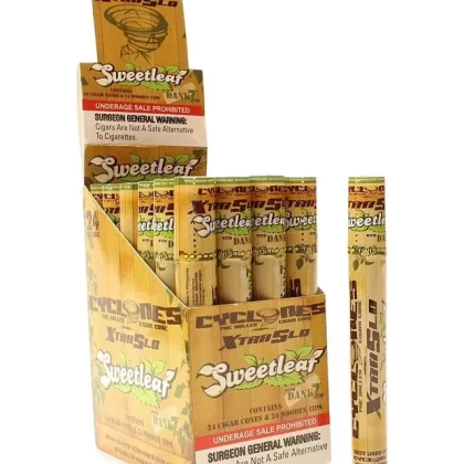 Cyclones Pre-Rolled Cone Blunt Wrap w/ Dank 7 Tip - Flavor#Classico>Ghost Train (Weaved)>Hyphy>Mayhem>Menthosaurus>Sizzlestick (Striped)>Sky Blazer (Weaved)>Sugarcane>Supreme NOS>Sweetleaf>U (5D23DF)