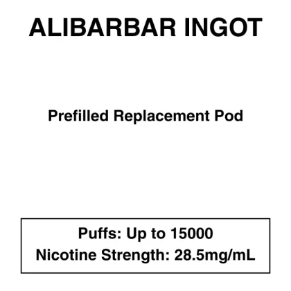 Alibarbar Ingot 15000 – Prefilled Replacement Pod – 28.5mg/mL Nicotine – Up to 15000 Puffs – 1 Pod