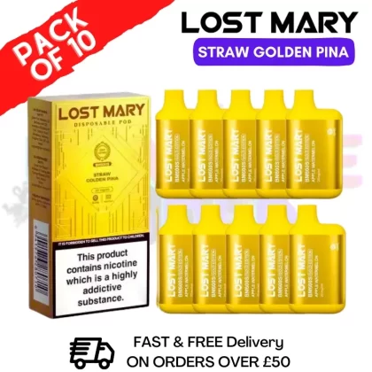 Straw Golden Pina – Lost Mary GOLD Box of 10