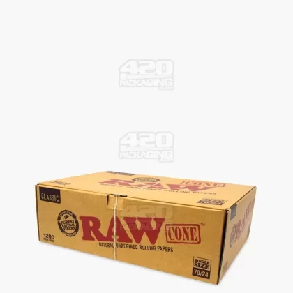 RAW | Classic Single Size Pre-Rolled Cones | 70mm – Unbleached Paper – 1200 Count