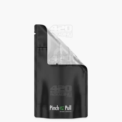 Child Resistant & Tamper Evident | Pinch N Pull Matte Black Vista PCR Mylar Bags | 4in x 7.4in – 7g – 250 Count