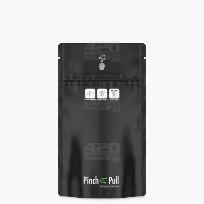 Child Resistant & Tamper Evident | Pinch N Pull Matte Black PCR Mylar Bags | 4in x 7in – 7g – 250 Count