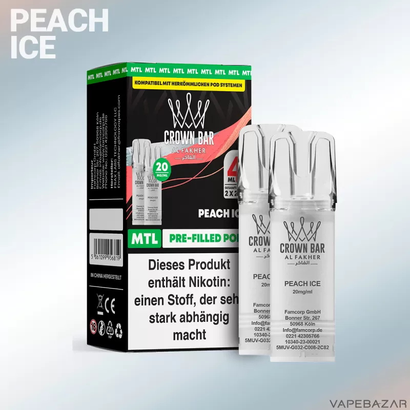 Al Fakher Pods Crown Bar 600 – MTL 20mg – Peach Ice - Pfirsich / Ice