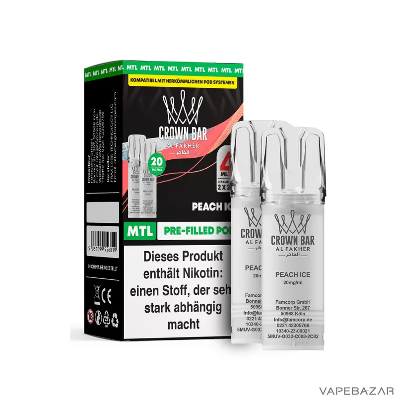 Al Fakher Pods Crown Bar 600 – MTL 20mg – Peach Ice - Pfirsich / Ice - Image 2