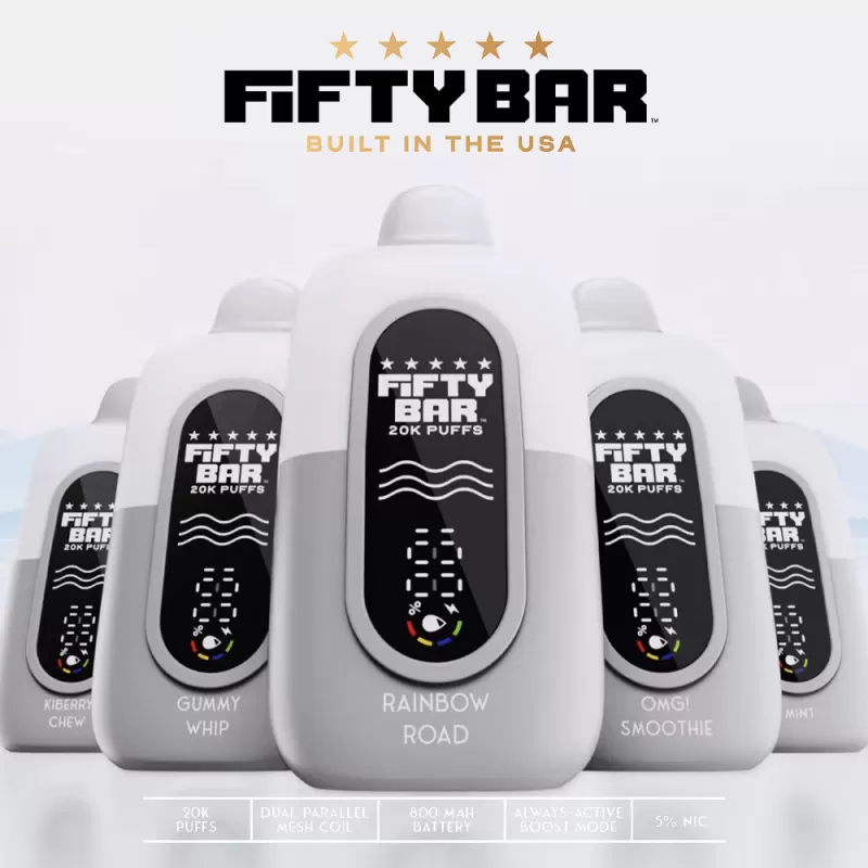 FIFTY BAR "White Series" 20K Puff Powered By BEARD Vape Co. Disposable Device - 20000 Puffs - Green Apple Blast