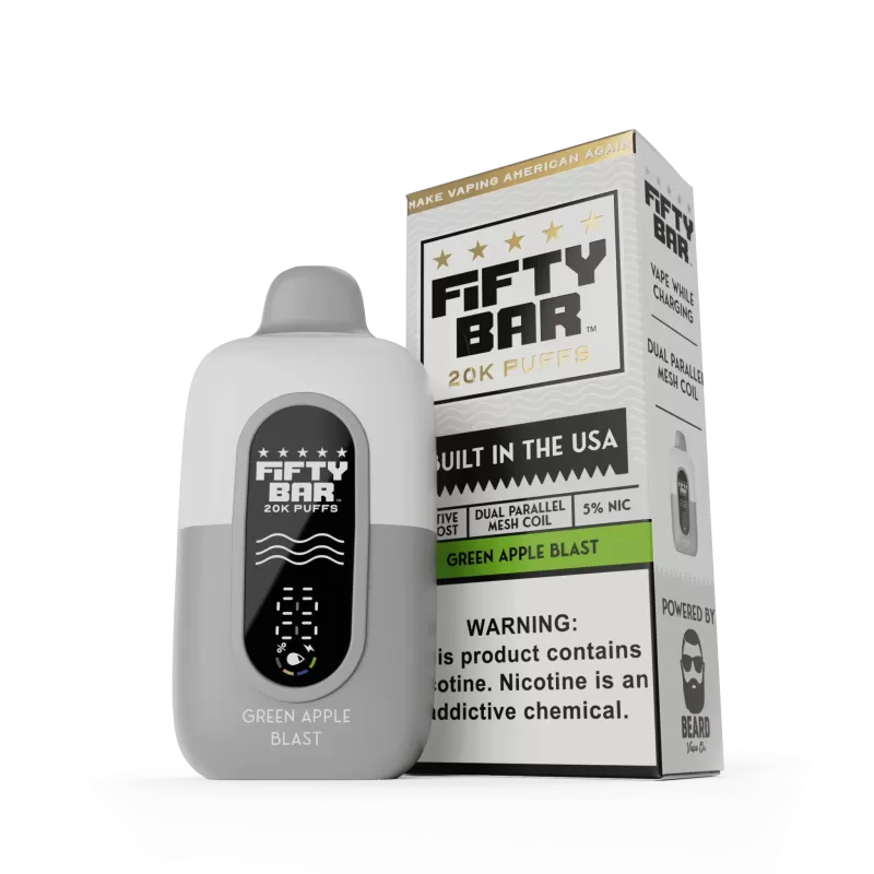 FIFTY BAR "White Series" 20K Puff Powered By BEARD Vape Co. Disposable Device - 20000 Puffs - Green Apple Blast - Image 2