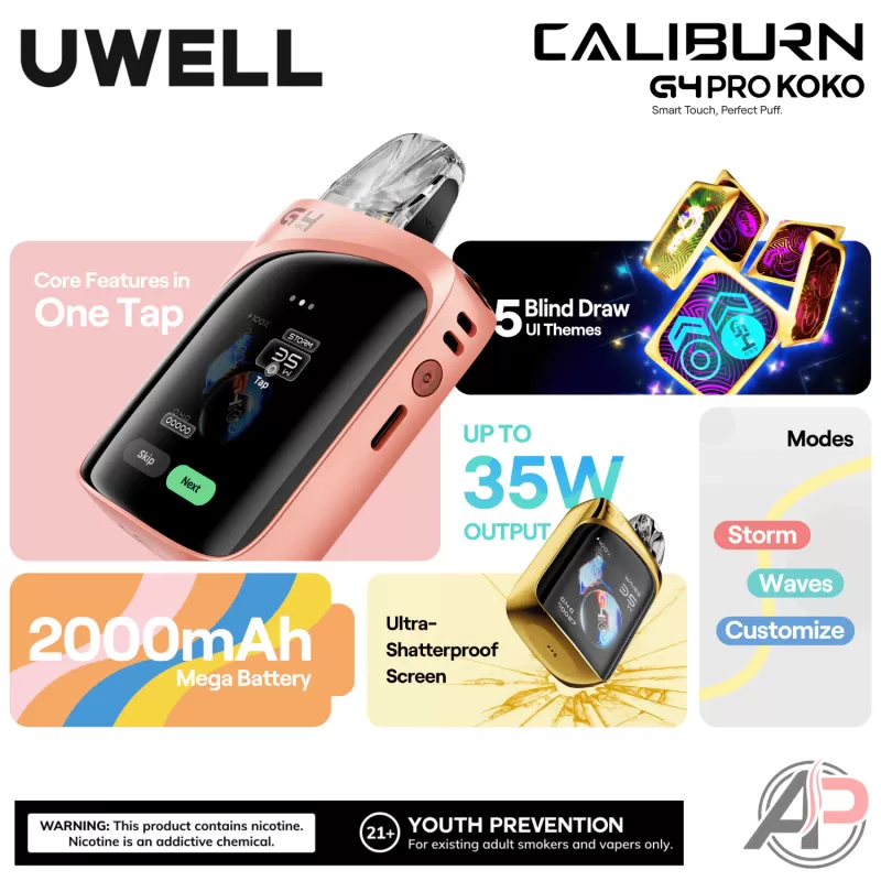 Uwell Caliburn G4 Pro Koko 35W Pod System Starter Kit Device - Coral Pink, Cosmic Gray - Image 2