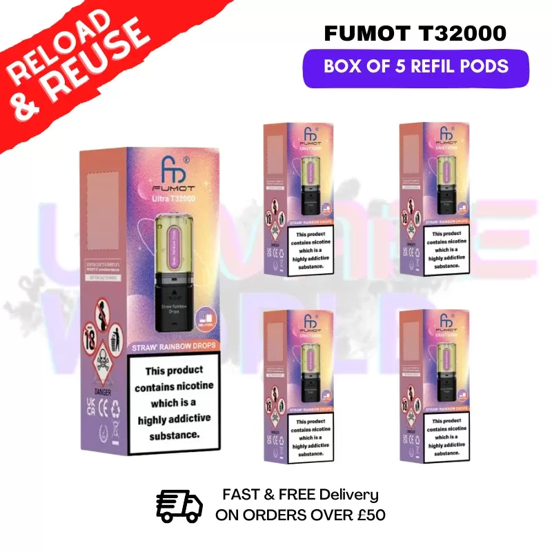 Straw Rainbow Drops Fumot T32000 REPLACEMENT PODS – BOX OF 5