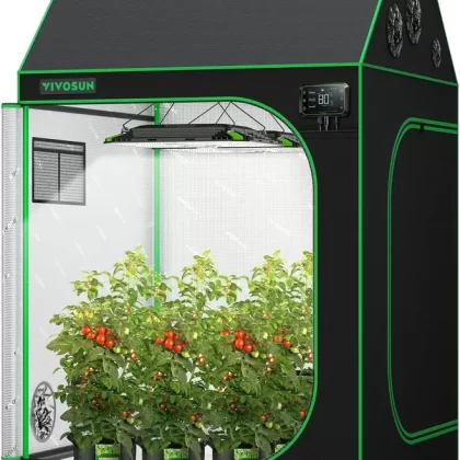 VIVOSUN R446 4×4 Grow Tent, 48″x48″x72″ Roof Cube Tent with Observation Window and Floor Tray for Hydroponics Indoor Plant for VS4000/VSF4300