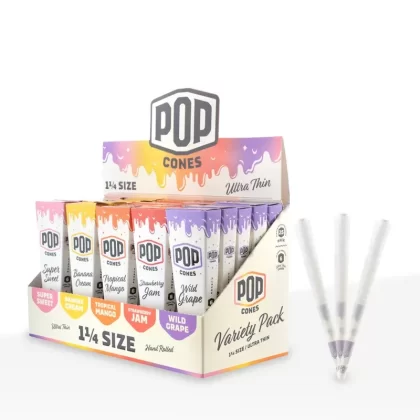 Pop Cones | Pre-Rolled Cones 1¼ Size | 84mm – Assorted Flavors – 6 Pack 25 Count – Various Materials