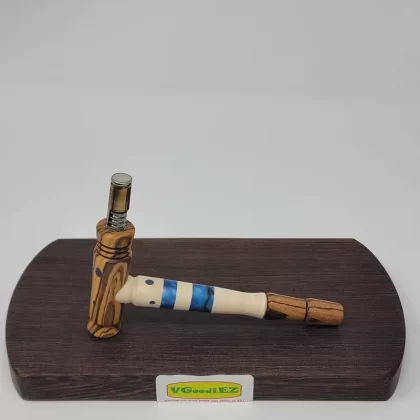 8mm OD Custom Dynavap Stem/Pipe in Curly Maple w/ Acrylic and Lapis-Luzuli Inlay / Zebrano Mouthpiece / Olivewood Pipe & Turquois & Lapis-Lazuli by Aezhenn Wood