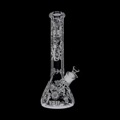 Glass Beaker Ice Bong with Tribal Drummer Print