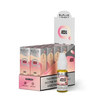 ElfLiq 10 Bottle Pack Apple Peach E Liquid - Elf Bar ElfLiq Apple Peach E Liquid 10ml (Nicotine Strength)#20mg>10mg