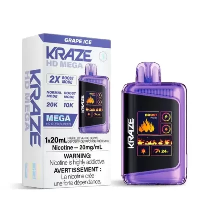 Kraze HD Mega Disposable Vape – 20K Puffs – Grape Ice - Ontario, Outside Ontario