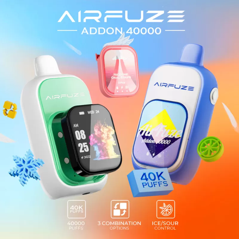 AIRFUZE Addon 40K Disposable Device - 40000 Puffs - Addon w/ Art Patch (10% Chance to Win Smartwatch) / Sour Watermelon Ice (Ice Control)