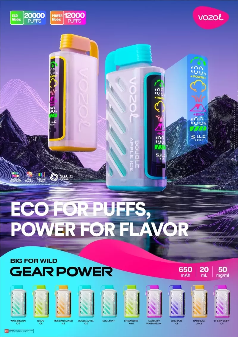 VOZOL Gear Power 20000 Rechargeable Disposable Kit (LED Display) - BLUE RAZZ ICE - Image 2