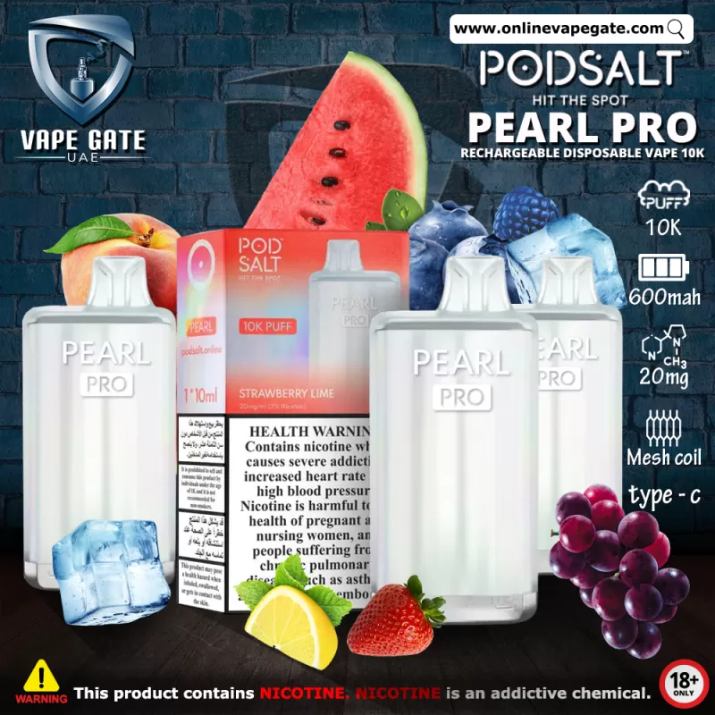 Pod Salt Pearl Pro Rechargeable Disposable Vape (10,000 Puffs) - Berry Menthol / 20 mg