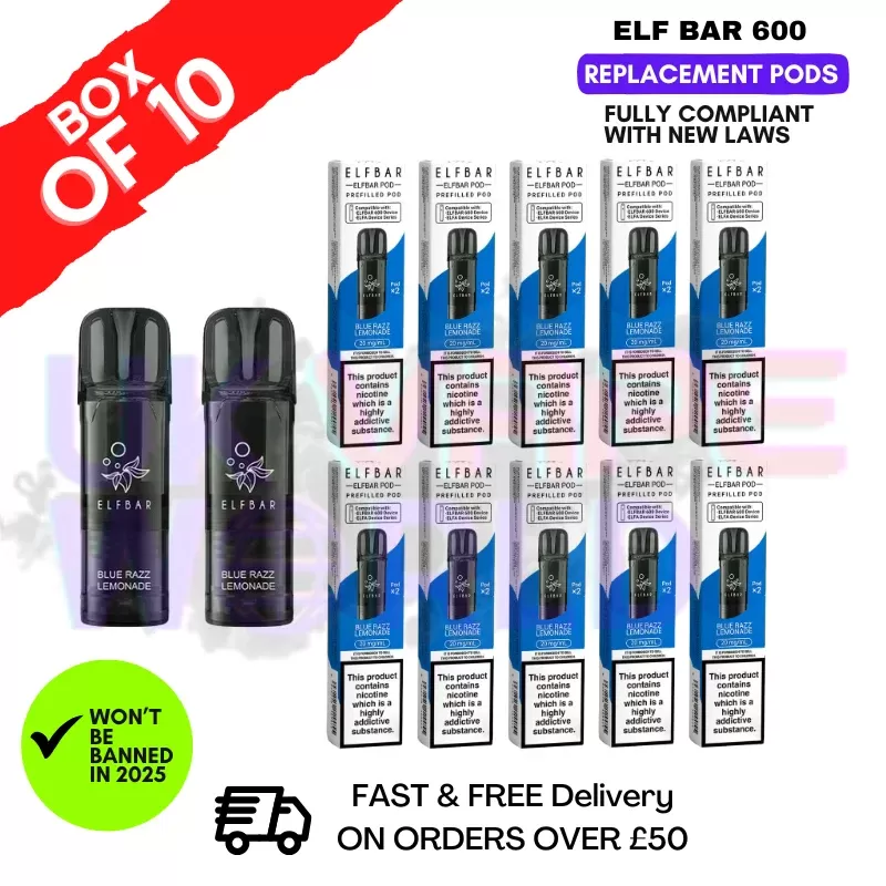 Elf Bar 600 Puff Blue Razz Lemonade Replacement Pods Box of 10