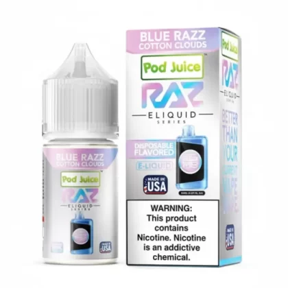 Blue Razz Cotton Clouds – Pod Juice Salts x RAZ E-Liquid – 30mL