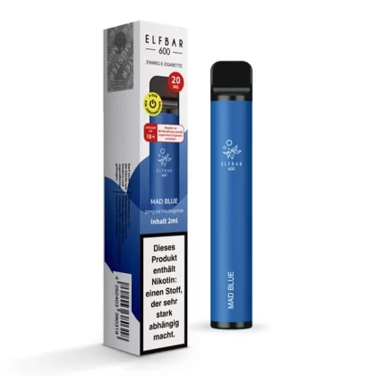 ELF BAR 600 – Mad Blue - Blaubeere / Elf Bar / 20mg/ml / 550 mAh / Propylenglykol / Glycerin / Aromastoffe / Nikotin-Benzoat / ca. 600