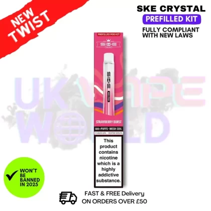 Strawberry Burst SKE CRYSTAL Bar Pro 600 Puff Prefilled Pod Kit