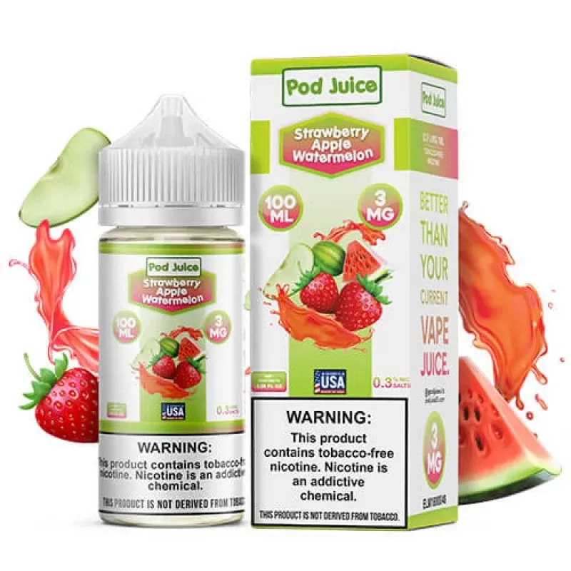 Strawberry Apple Watermelon Pod Juice E-juice 100ml - Nicotine Avail#0 mg>6 mg>12 mg