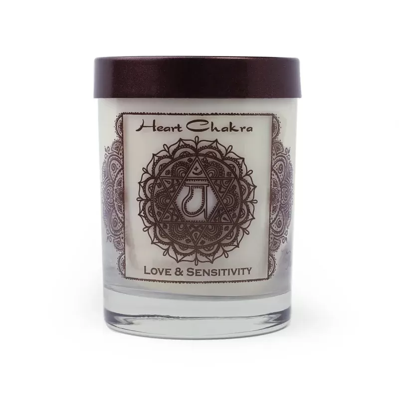 Prabhuji Heart Chakra Anahata | Soy Candle for Chakra Meditation Scented with Essential Oils | Wild Rose | Love and Sensitivity – 10.5oz