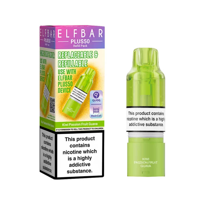 Kiwi Passion Fruit Guava ElfBar Plus 50 Refill Pack - 20mg - Vape Product (DF08F1)