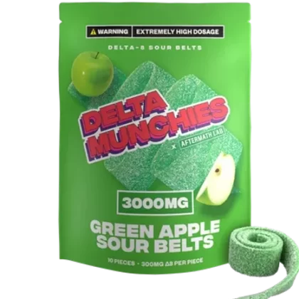 Delta Munchies – Delta 8 Edible – Green Apple Sour Belts – 3000mg