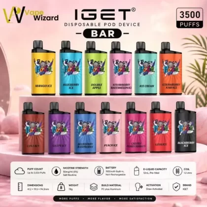 IGET Bar 3500 Puffs Disposable Vape - Blackberry Ice, Blueberry Ice (D84EA5)