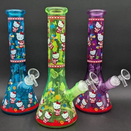 10″ Full Color Bowtie Kitty Beaker Bong