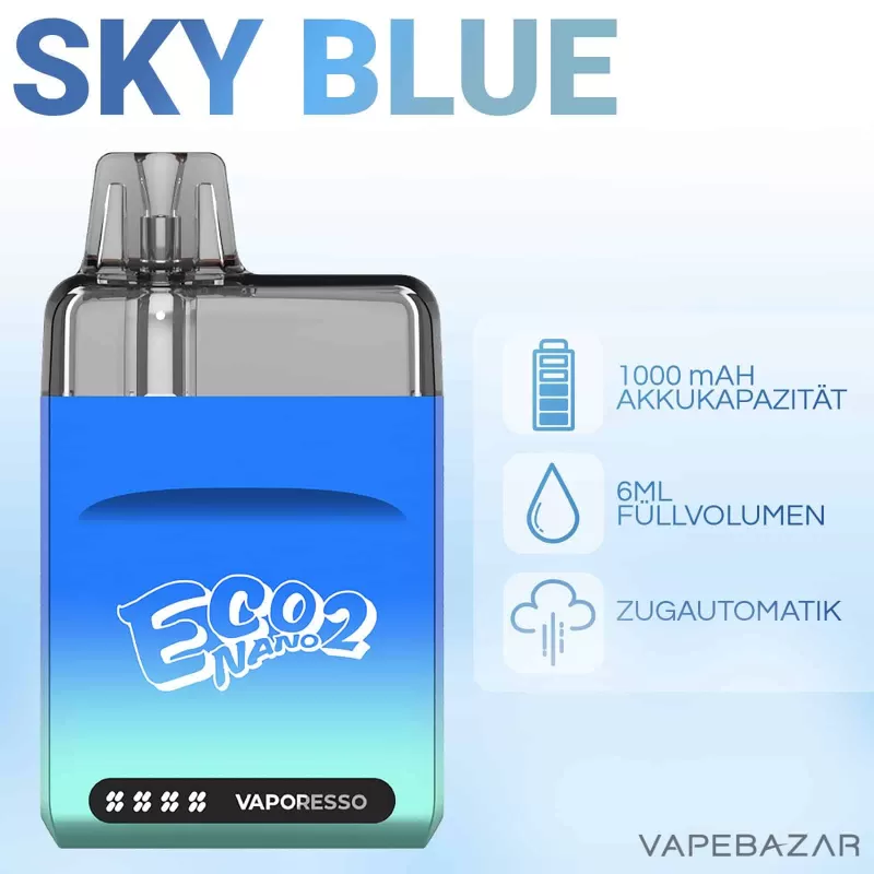 Vaporesso Eco Nano 2 – Sky Blue - Pod Kit; 1000 mAh (459CBA) - Image 2