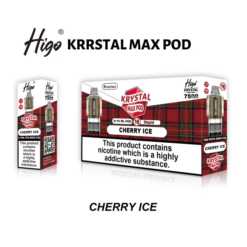 Higo Krystal Max 7500 Prefilled Pods - Box of 10 - Strawberry Raspberry Cherry Ice