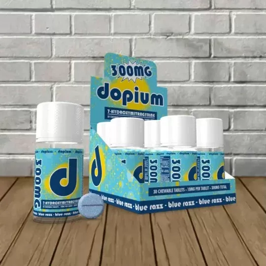 Dopium 7-Hydroxymitragynine Chewable Extract Tablets 250mg | 5ct - quantity#Dopium 7OH Tablets 250mg Blue Razz 5ct Single Blister Pack>Dopium 7OH Tablets 250mg Blue Razz BULK CASE DEAL 10 x