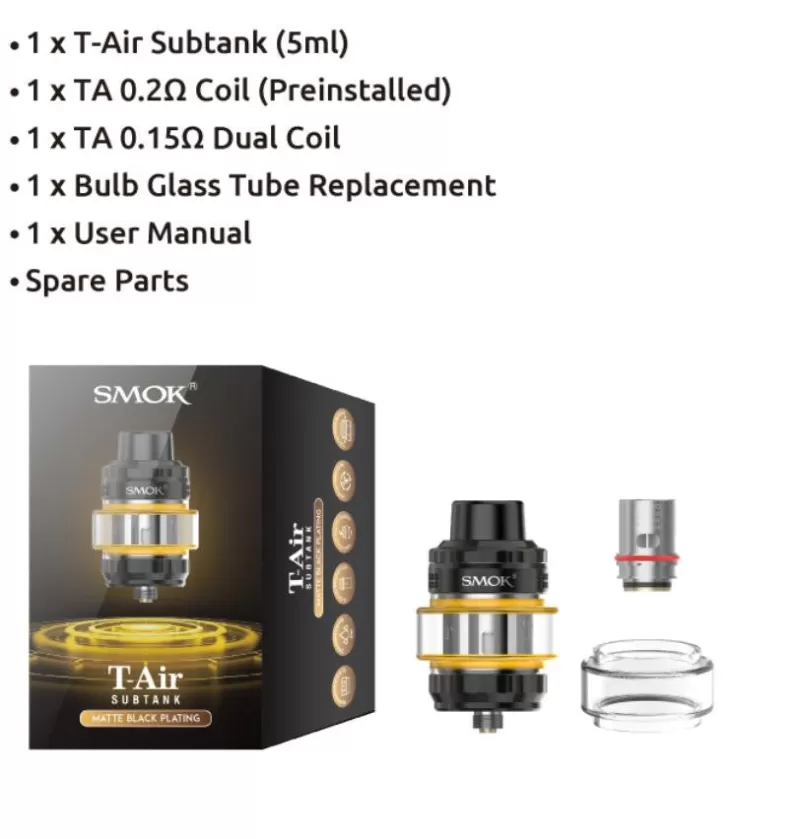 Smok T-Air Subtank - Matte Black Plating - Vapeciga - Image 3