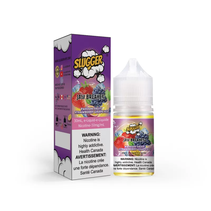 Slugger Jaw Breaker Series Passion Fruit Strawberry Grape Ice – 30ml Nic Salt - Vape Product, Vape Product