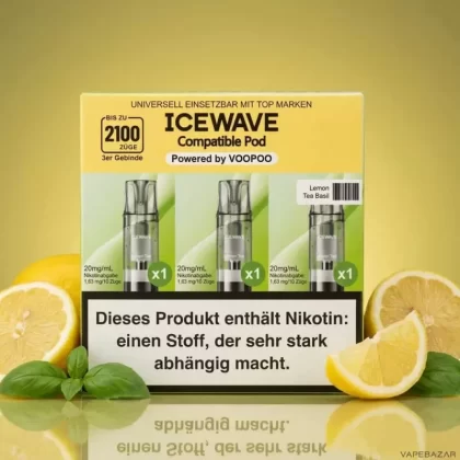 ICEWAVE Pod – Lemon Tea Basil – 3er Pack - Zitrone / 20mg/ml