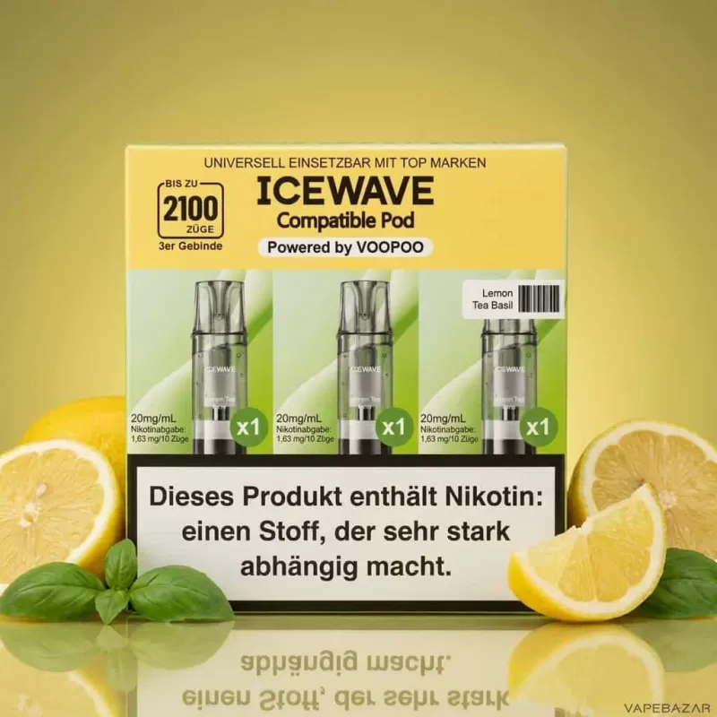 ICEWAVE Pod – Lemon Tea Basil – 3er Pack - Zitrone / 20mg/ml