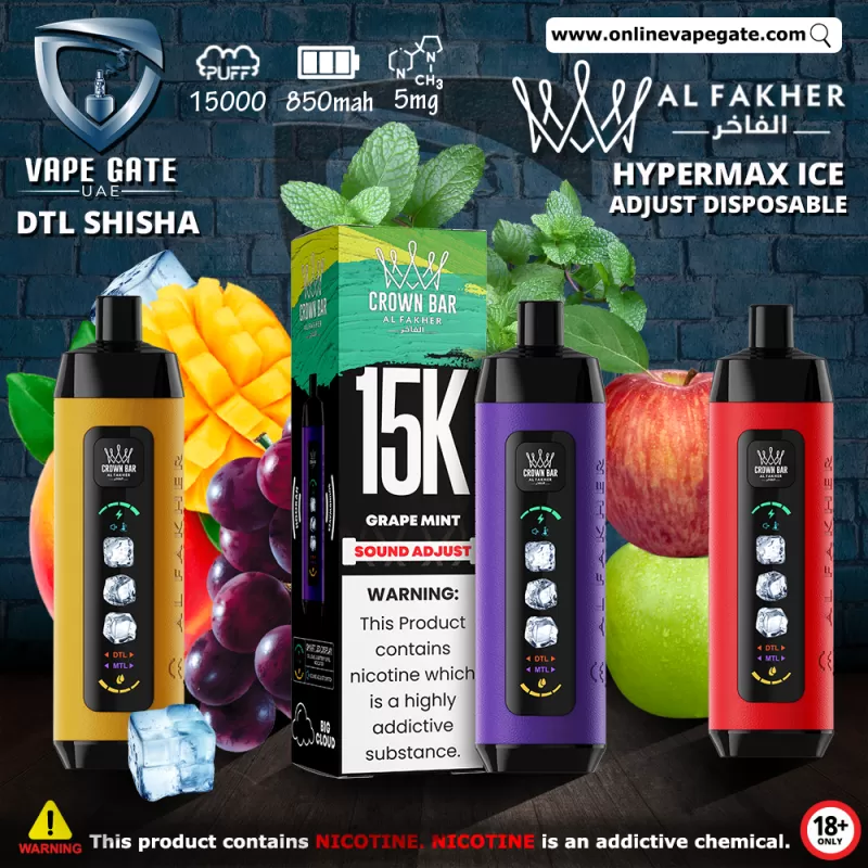 Al Fakher - Crown Bar Hypermax Ice Adjust Disposable Vape (15,000 Puffs) - Grape Mint / 5 mg