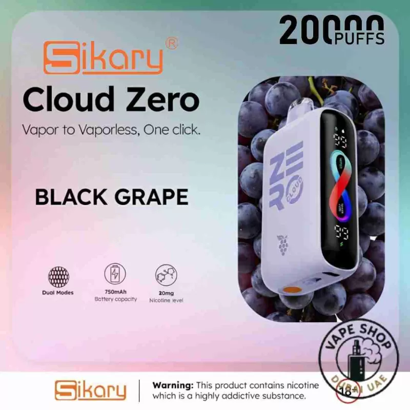 Sikary Cloud Zero 20000 Puffs Disposable 20mg In Dubai, UAE - 1 Piece, Box of 5 Pieces; Black Grape, Blue Razz Ice - Image 2