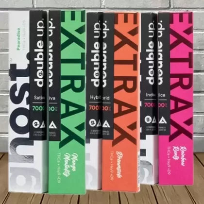 Ghost X Extrax THCa + D9 Double Up Disposables 3.5g - strain#Rainbow Runtz X Strawberry Shortcake (Indica) DISPOSABLE>Dreamsicle X Wookies (Hybrid) DISPOSABLE>Mango Mentality X Pearadise (Sa
