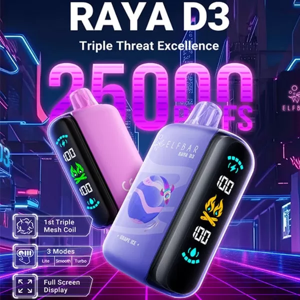 Elf Bar Raya D3 25000 – 25K Puffs 23ml 5% Nicotine Disposable Vape - Flamevape