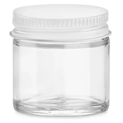 Uline 1 oz Glass Jar With White Lid – Clear Straight Sided - Ejuicewarehouse