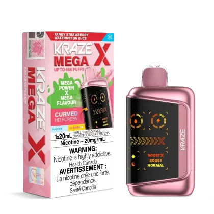 Kraze Mega X 48K – Tangy Strawberry Watermelon G Ice Disposable Vape - Strength#20MG>20MG (ONT-TAX)