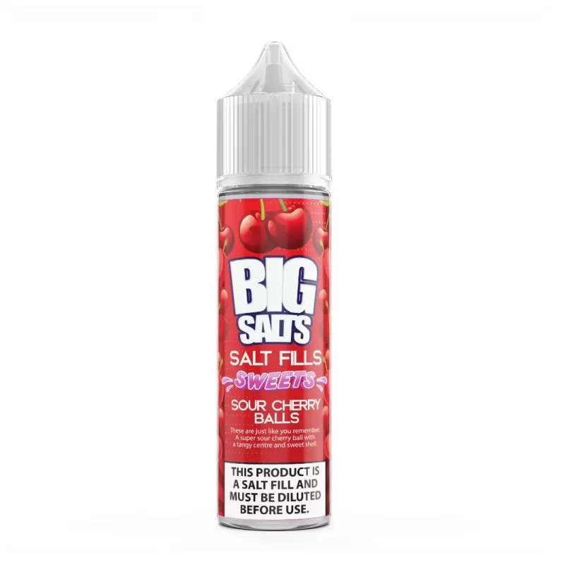 Big Salts Sour Cherry Balls – 60ml Salt Fills E Liquid - 5mg Nic Strength Including 3 x Blue Salt Shots, 10mg Nic Strength Including 3 x Pink Salt Shots